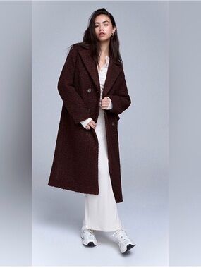 Twik by Simons Espresso Brown Teddy Coat Oversized Double Breasted Size M NWT